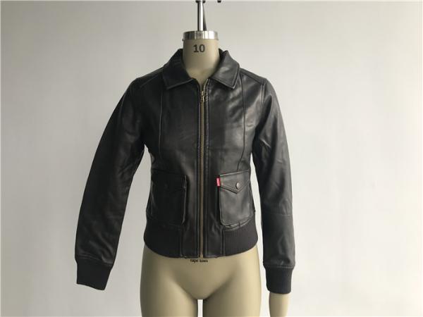 Womens PVC Leather Biker Jacket Dark Brown Color Plastic Zip Through LEDO1715