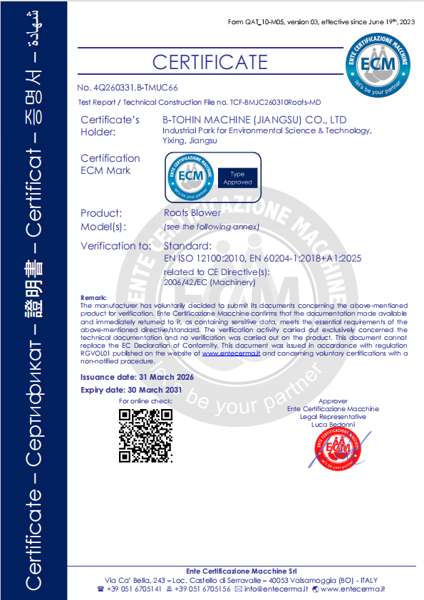 B-Tohin Machine (Jiangsu) Co., Ltd. Certifications