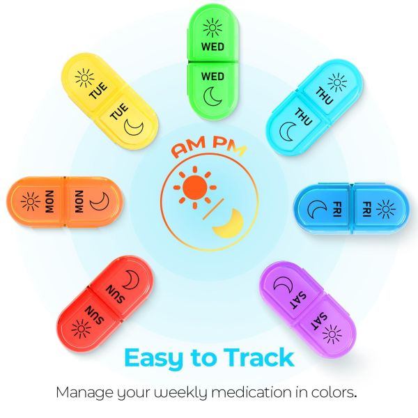 Portable Weekly Seven-Day Plastic Medicine Organizer Pill Box Two Meal Dosage Sealed Mini Compartmentalized Design JH Medibox