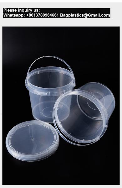 500ml 1L 2L 3L 4L 5L Factory Supply Handle Food Grade Packing Bucket Round White Clear Plastic Round Bucket With Lid