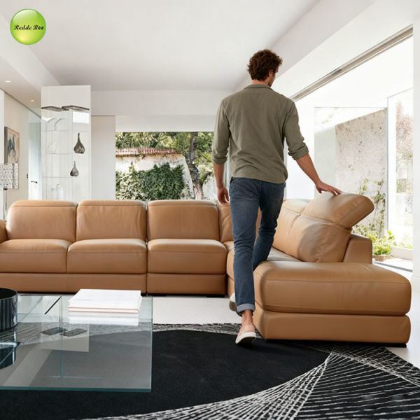 Trendy Tan Leather Sofa: Premium, Roomy – Redefine Living Space Comfort