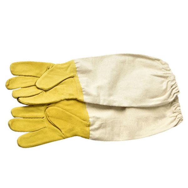 Economic Sheepskin Beekeeping Gloves with Leather and Canvas in Yellow and White for Bee Protection