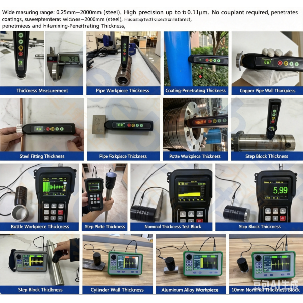 Electromagnetic Couplant-Free Ultrasonic Thickness Gauge 1.0-2000mm A/B Scan Metal Wall Thickness Tester with High Temperature Probe
