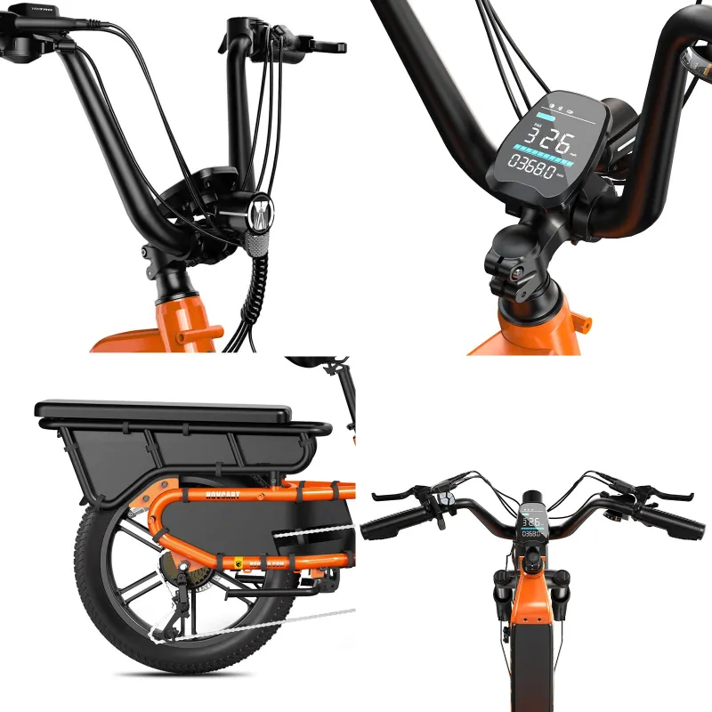 German Warehouse HovCart EU/US/AU Stock Electric City Cargo Bike for Two Children with Protection Seat Torque Sensor Fat Tire