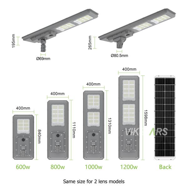Nouveau lampadaire solaire bidirectionnel IP66 LED Lumière solaire de jardin 600W 900W Tout en un Lampes solaires de paysage