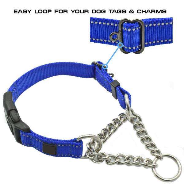 Stainless Steel Chain Nylon Martingale Dog Collar Sturdy 7 Colors Option