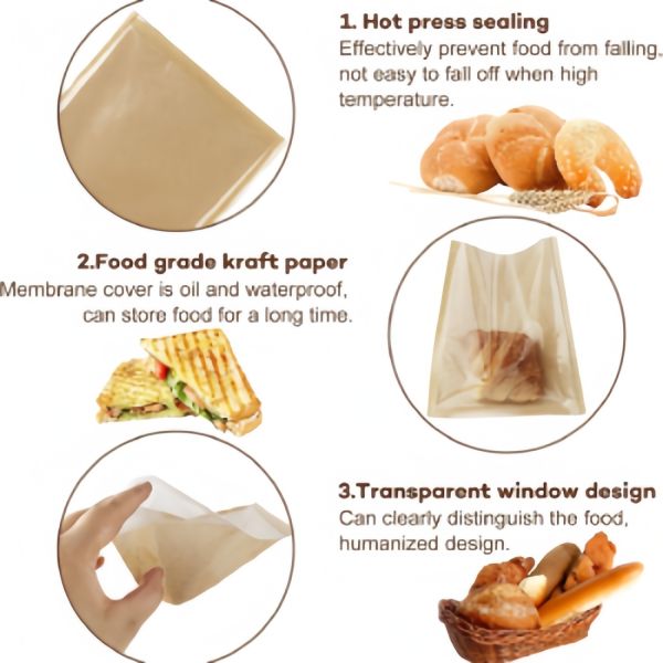 7.1*7.5 Inches Bakery Paper Bags Eco Friendly Toast Paper Bag With Window