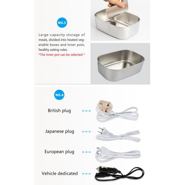 Warm Keeping Portable Heating Lunch Box 60W Stainless Steel Liner