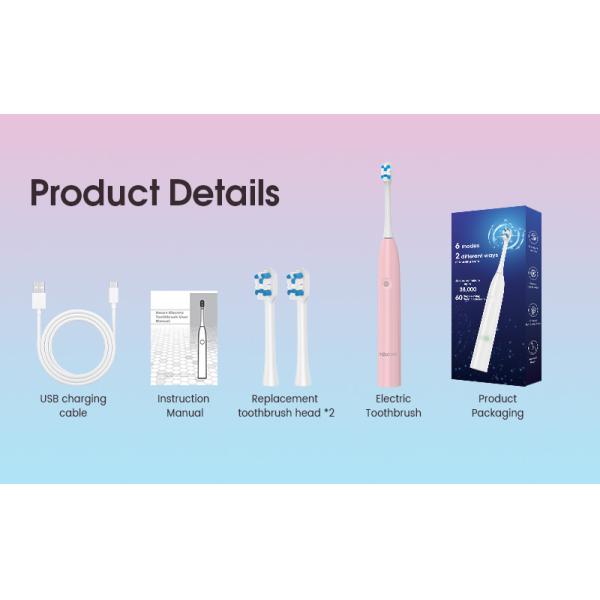 Soft Bristle Electric Toothbrush ABS Plastic Rechargeable IPX7 Waterproof Travel-Friendly Teeth Whitening Sonic Technology