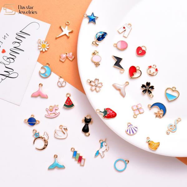 Gold Plated Enamel Pendants For DIY Necklace Bracelet Earring Craft Supplies