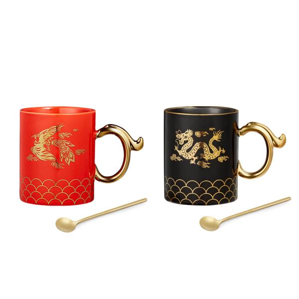 Taça de café cerâmica pintada à mão em estilo caixa de presente para presente de aniversário