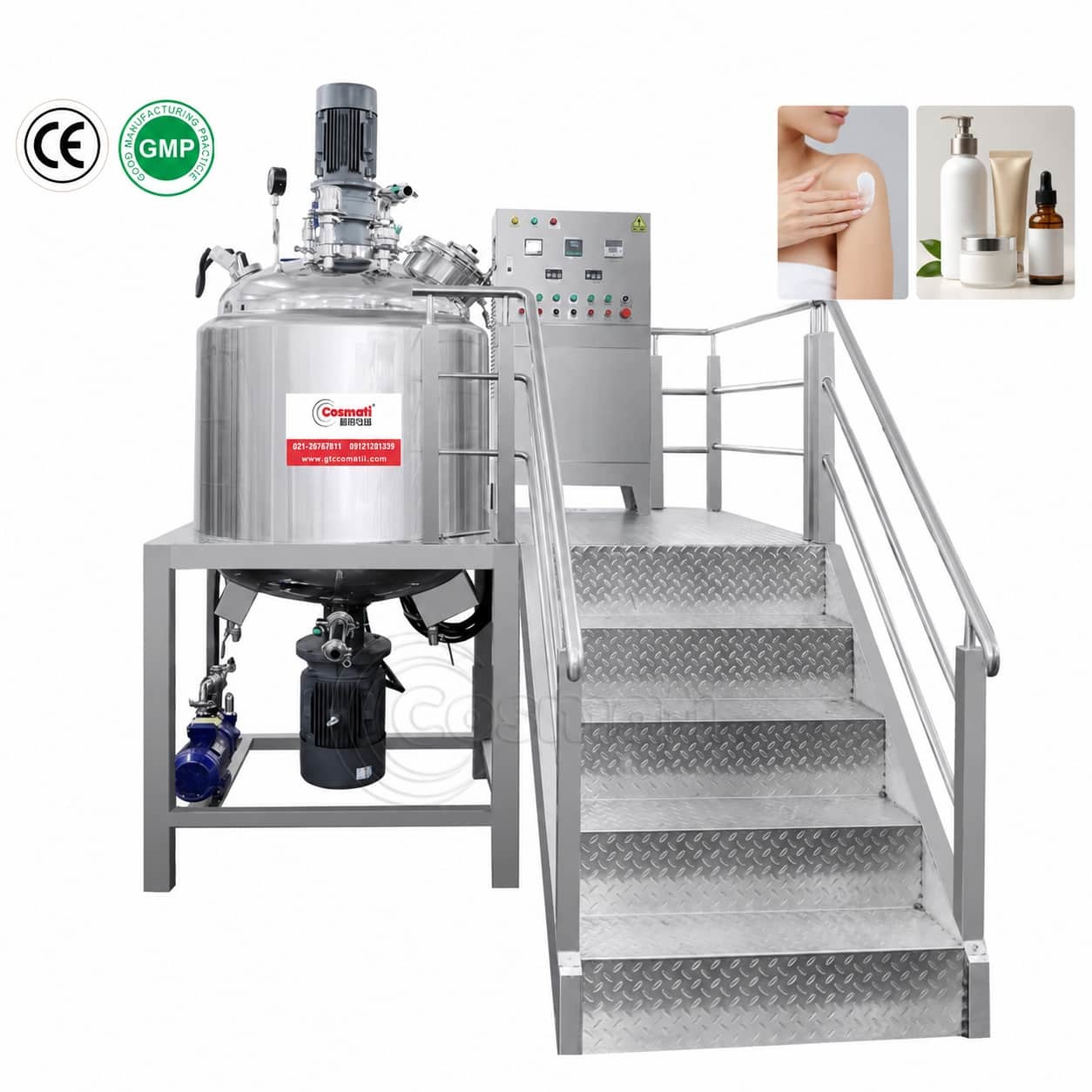 500L Vacuum Emulsifying Mixer Homogenizer Cosmetic Cream Making Machine