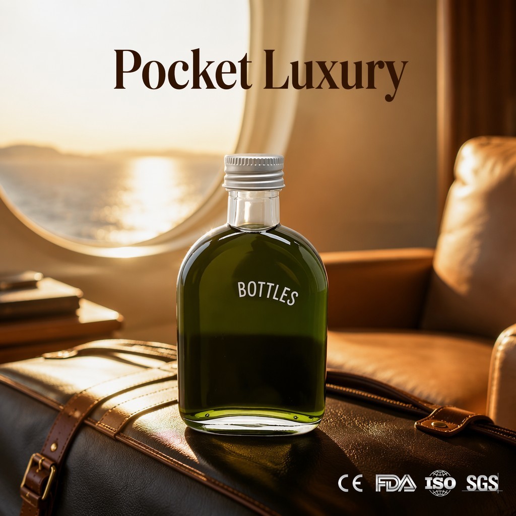Square Mini Pocket Flint Glass Liquor Flask With Silver Screw Cap Lead Free
