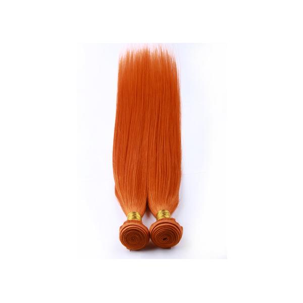 Orange Virgin Human Hair Extensions 12 Inch Double Stitch Weft Single Drawn