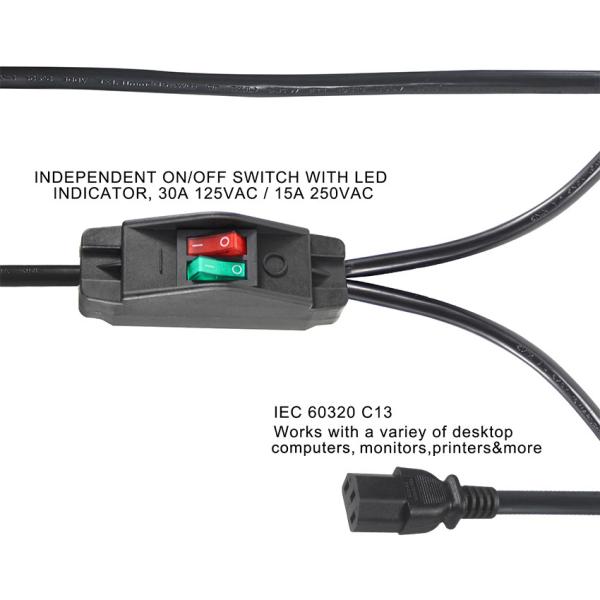 UK Plug 2xC13 Y Splitter Power Cord 7A 0.8M Black White