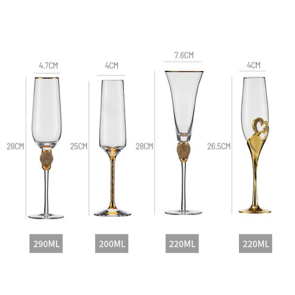 Custom 220ml Gold Rim Diamond Studded Champagne Glasses Flutes For Wedding Party