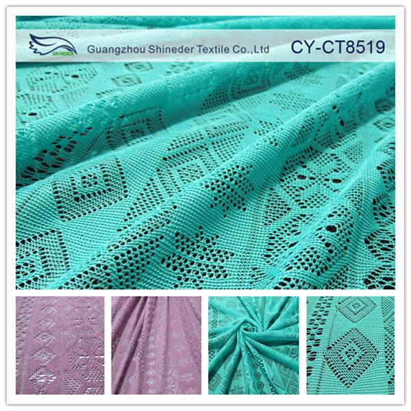 Retail cheap fabric polyester geometric lace AZO free garment material (CY-CT8519)