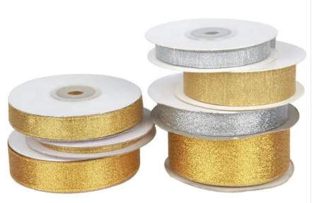 Single Faced Gold And Silver Christmas Tree Ribbon  For Bow Packing Decoration