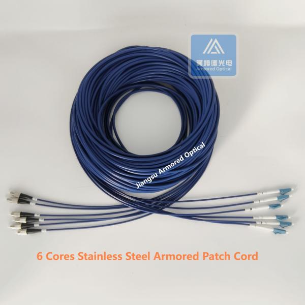 6 Cores Stainless Steel Armored Patch Cord FC-LC-30m Blue PVC 5.0mm Rodent Resistant
