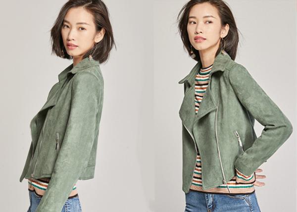 Olive & Pink Color Spring Women Ladies Pu Jacket With Zip Through