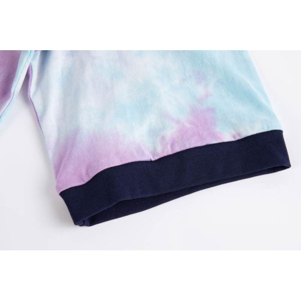 Pastel Tie-Dye T-Shirt with Contrast Rib Trim and Graphic Print - Unisex Basic Tee