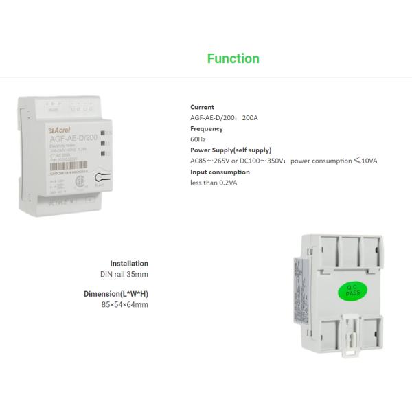 Acrel AGF-AE-D/200 ANSI/NFPA 70 метод проводки для новой энергии, подключенный непосредственно к рельсу инвертора с RS485