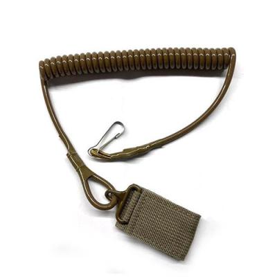 Khaki Green Elastic Coil Lanyard Sling Secure Dropping Protection For Pistols
