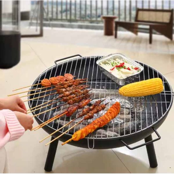 Foyer extérieur de camping rond noir, poêle à barbecue en acier portable, mini foyer à bois, barbecue au charbon de bois