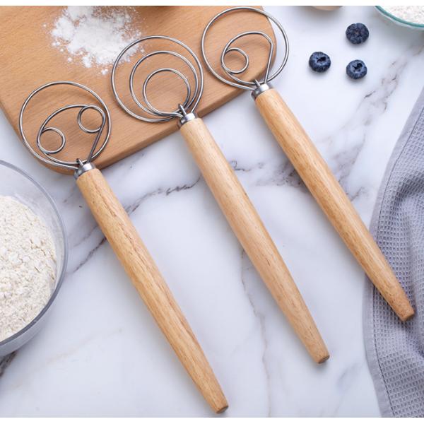 Dough Whisk with Stainless Steel Ring & Wooden Whisk For Bread Baking Tool