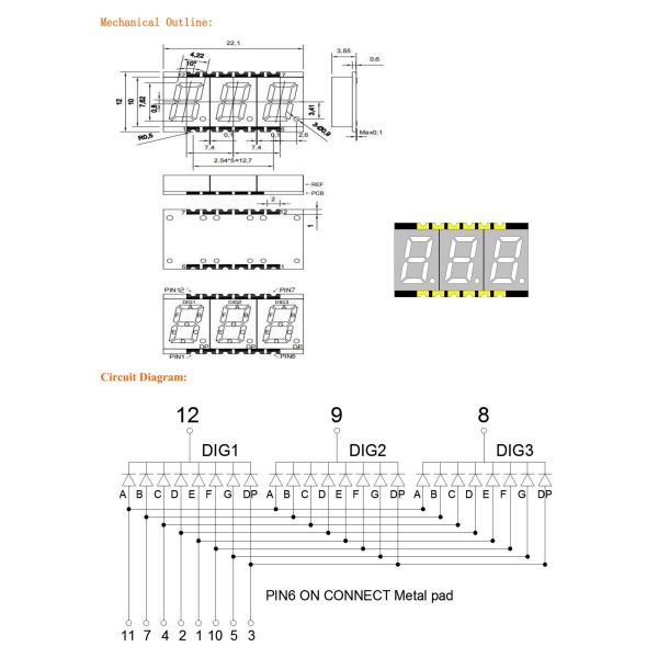 0.3 Inch 3 digit SMD LED Seven Segment Display