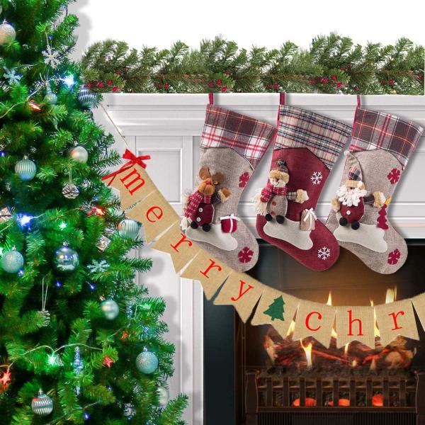 3PCS 17.5 Christmas Stocking Classic Large Stockings Xmas Character for Family Holiday Christmas Party Decorations