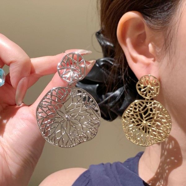 Wholesale Fashion Brass  Plated 14K Gold Statement Double Round Flower Stud Earring WaterproofVintage Jewelry Party Earrings