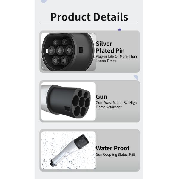 Double-Head Gun EV Charging Cable 22KW Type2 Wireless Charging Station with 32 Amp Rated Current and 220V Input Voltage