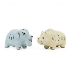 Blue 3d Animal Shaped Pottery Stoneware Salt And Pepper Shaker With Decal On Glaze
