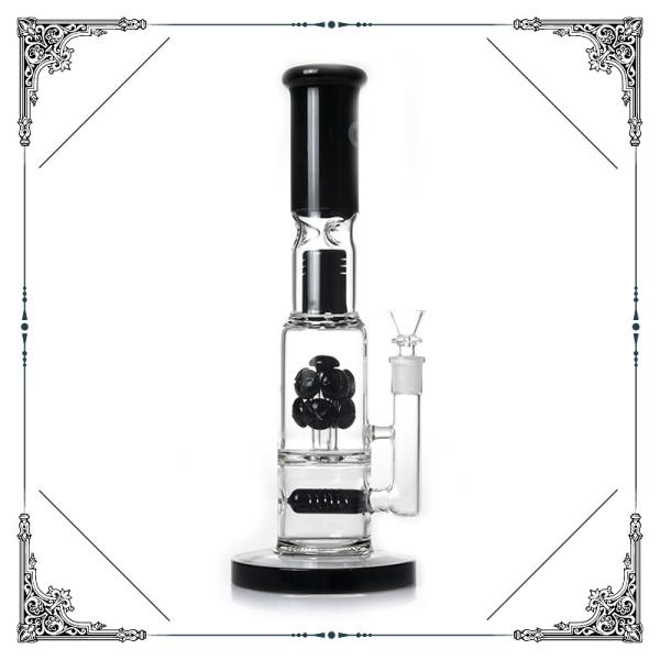 Grace Straight Tube Glass Smoking Water Pipe With Black Inline Perc Bongs 13‘’