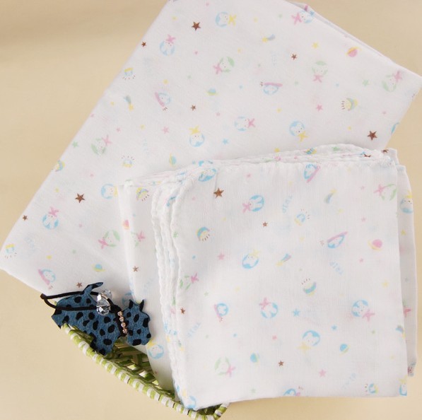 Small Square baby muslin cloths Baby cotton double gauze cartoons handkerchief towel
