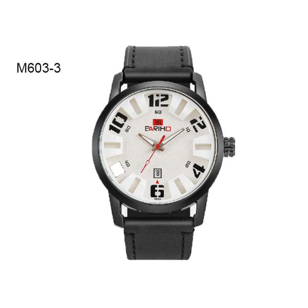 Analog Display Date Men's Quartz Watch Casual Waterproof Leather Strap M603