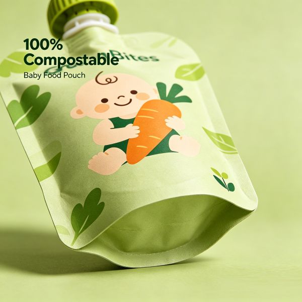 Premium Sustainable Baby Food Packaging - 100% Compostable Spout Pouch for Eco-Conscious Brands