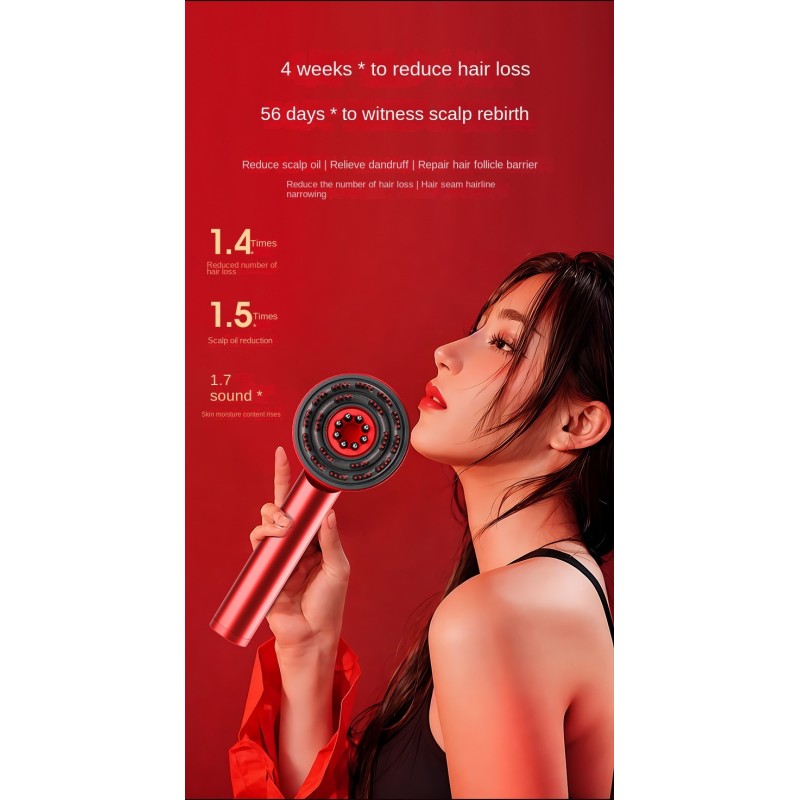 Promote Hair Growth Portable Head Massager Electric Vibration Massage Comb Red Light Micro-current Oil Applicator 1500mA Battery