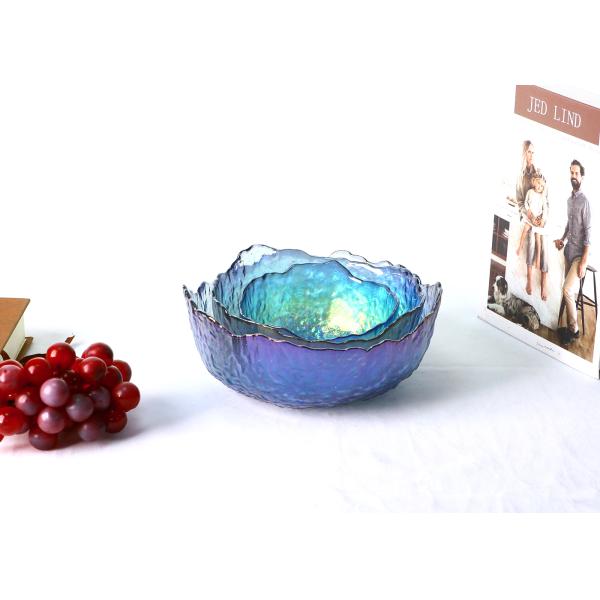 Electroplating Luster Gold Rim Lead Free Glass Bowls Irregular Salad Serving Bowels