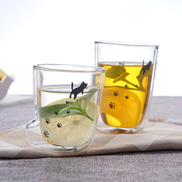 Творческая чашка когтя кота молока/кофе, рука дунутые двойные изолированные стеклянные кружки