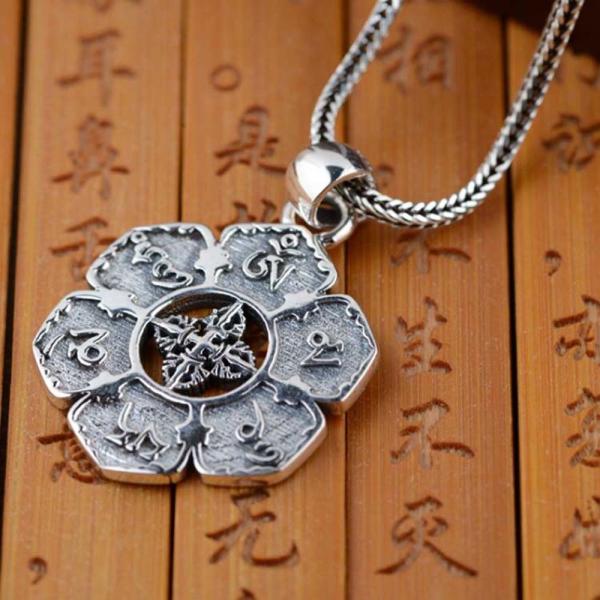 Women and Men Retro Sterling Silver Buddhist Sutras Pencant Charm Necklace (SY12299)