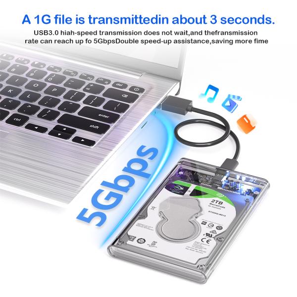 2.5 Inch Transparent SATA HDD Case USB 3.0 External Enclosure