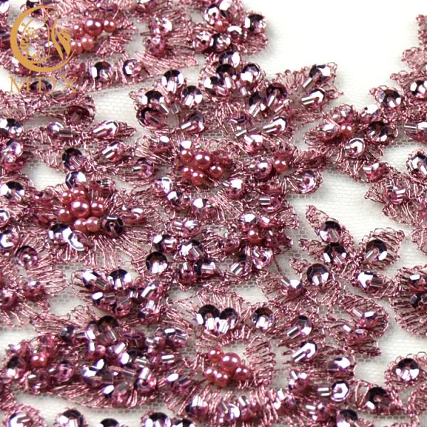Ткань шнурка яркого блеска вышивки сетки MDX расстворимая в воде с Sequins