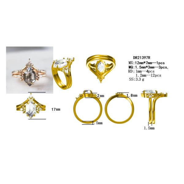 Серебряный шестиугольник 925 отрезал соль и кольцо Moissanite диаманта перца изогнуло соответствуя женщин звенит наборы