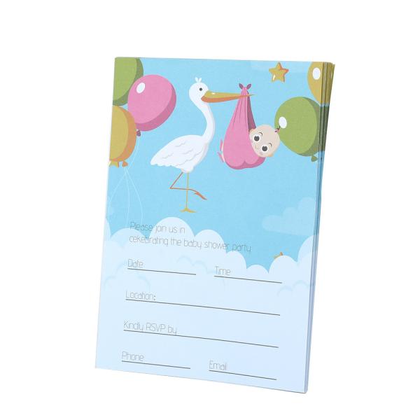Customized Size Cartoon Gender Reveal Party Cards and Envelopes Baby Shower Invitations