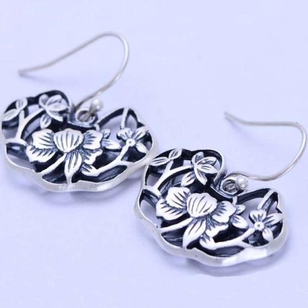 Sterling Silver 925 Engraved Flowers Dangle Earring (XH042982W)