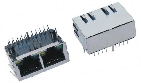 Ethernet Network RJ45 Female Jack , 1x2 Port RJ45 PCB Connector Modules With Shield