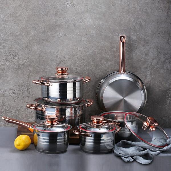 High Quality 12 PCS Stainless Steel Sets Pan And Pot Cooking Pot Sets Nonstick Cookware Set For Kitchen