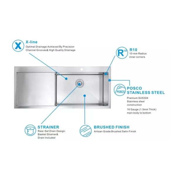 Кухонная раковина UPC SS прямоугольная Undermount с домочадцем Drainboard